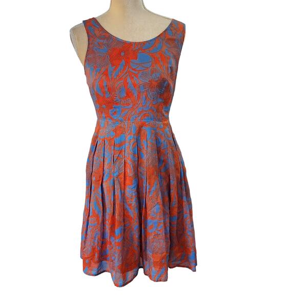 Talbots Petites Blue Orange Sleeveless Tank Boho Floral Tropical Dress Petite 2P - Picture 2 of 9